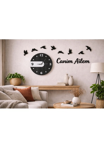 Salonlarıniza Şıklık Katacak Duvar Saati 40 Cm Kuşlarla Ahenk Verecek No4019 Siyah