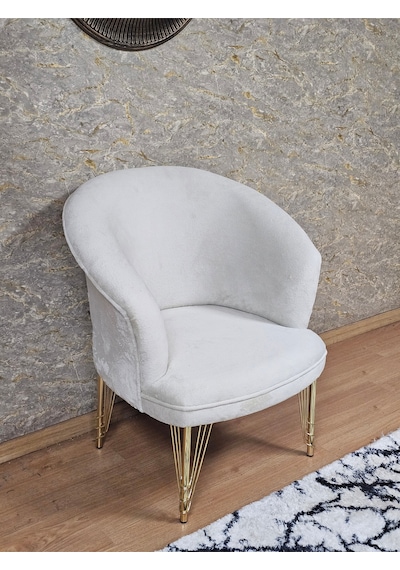 Zafir Tekli Teddy Gold Kaplama Telli Ayak Çay Seti Koltuk Tekli Berjer , Balkon, Salon, Ofis Krem