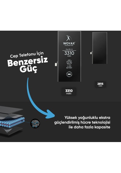 By Deji Apple Uyumlu iPhone 12 / 12 Pro Batarya 3310mAh Woyax Premium Batarya