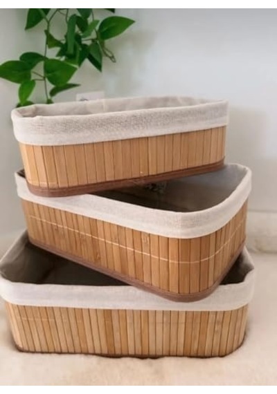 3&apos Lü Çok Amaçlı Bambu Organizer Seti, Çok Boyutlu Mutfak Banyo Ev Sepetleri, Büyük, Orta, Küçük Boy