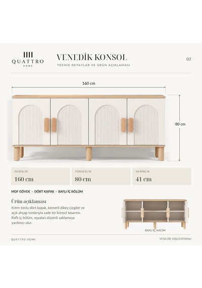 Venedik Konsol Krem Ahşap