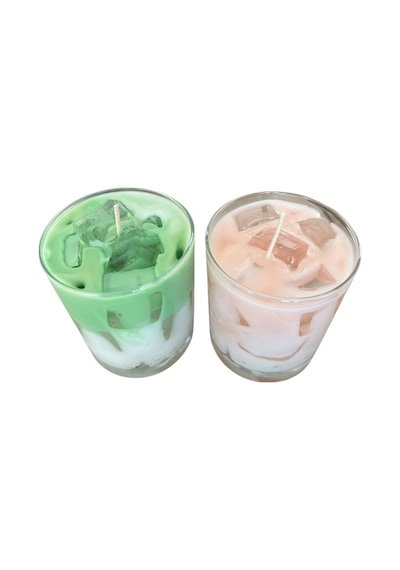 Buzlu Ice Matcha Latte Pink Latte Mum Kokulu Soya Wax 2 Li Yeşil