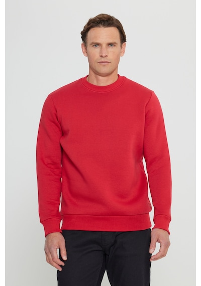 AC&Co / Altınyıldız Classics Erkek Kırmızı Standart Fit Normal Kesim İçi Polarlı Bisiklet Yaka Sweatshirt Kırmızı