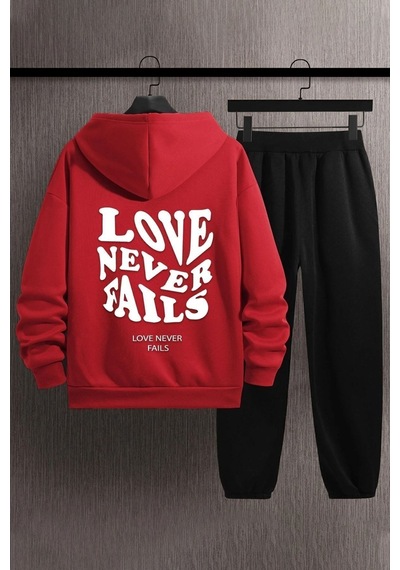 Uyguntarz Unisex Love Baskılı Eşofman Takımı Kırmızı