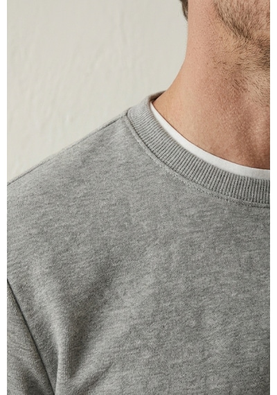 Elemge Pamuklu Erkek Sweatshirt Gri Soft Touch Relax Fit Basic Bisiklet Yaka 3 Iplik Nefes Alan