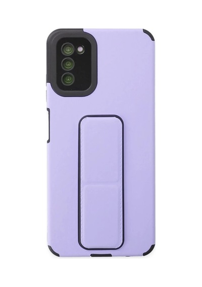 Samsung Galaxy A03s Kılıf Mega Standlı Silikon - Lila Siyah