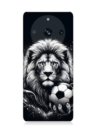 Realme 11 Pro Uyumlu Siyah Beyaz Aslan Ve Futbol Topu Desenli Silikon Kılıf