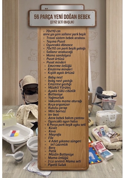 56 Parça Yeni Doğan Bebek Çeyiz Seti Full Set