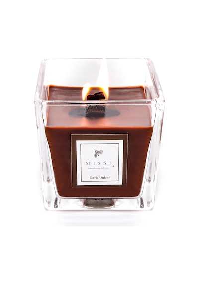 Tr Kare Cam Ahşap Fitilli Dark Amber Kokulu Vegan Mum 8x8 Cm Diğer
