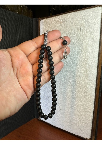Oniks Taşı Tesbih Küre Kesim 6 Mm Mat Siyah Renkli T-283