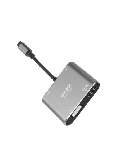 S-link Sl-usb-c85 4 İn 1 Type C To, Pd+hdmı+vga+usb3.0 Çevirici Hub Adaptör Kdo