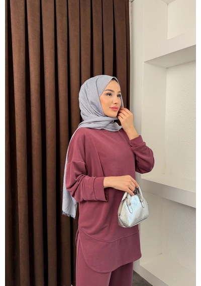 Mihran Butik Kalina Model İthal Pike Kumaş Cep Detaylı Kadın Takım Bordo