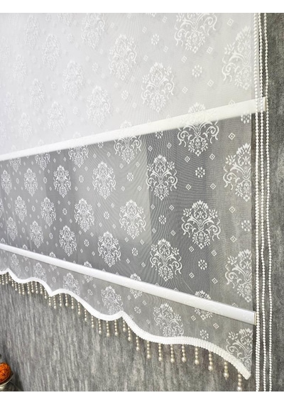 Bbb Çift Mekanizmalı Desenli Boncuklu Tül Ve Stor Perde Ekru Mt3049b 001