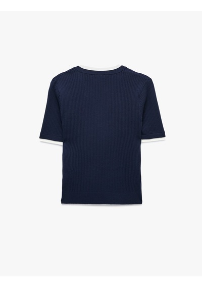 Koton Regular Fit Kısa Kollu Katmanlı Henley Yaka Düğmeli Triko Kazak Lacivert 7wak90467ht
