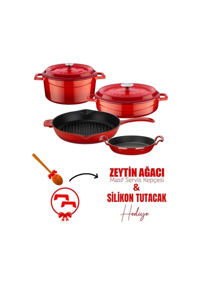 Lava Döküm Çeyiz Seti - Mutfakta Uzun Yıllar Güvenle Kullanım Kırmızı