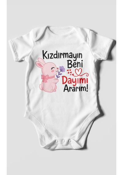 Morivokids Kızdırmayın Beni Dayımı Ararım Kısa Kollu Bebek Body %100 Pamuk Zbn165-kk Beyaz