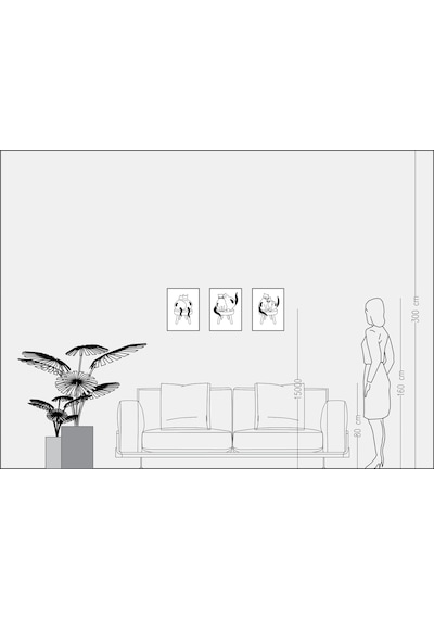 3’lü Poster Yan Yana Serisi - Kediler 30×40 cm