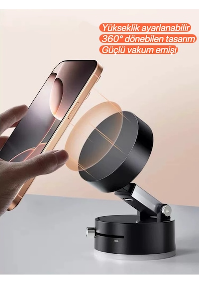 360 Dönebilen Vakumlu Mıknatıslı Telefon Tutucu Manyetik Araç