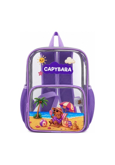 Capybara Lisanslı Şeffaf Çocuk Çantası - Hafif Ve Dayanıklı Şeffaf Sırt Lila