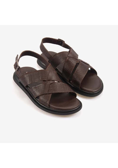 Kemal Tanca Erkek Kauçuk Tabanlı Şık Tasarım Comfort Günlük Çapraz Bantlı Sandalet 560 Kahverengi