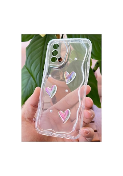 Fibaks Oppo A74 Uyumlu Kılıf 3d Kalpli İnci Tasarımlı Desenli Kamera Korumalı Şeffaf Silikon Kapak