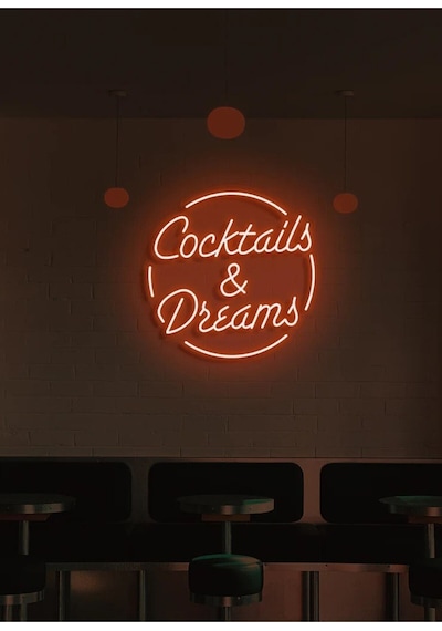 Coctails & Dreams Yazılı Neon Tabela Turuncu