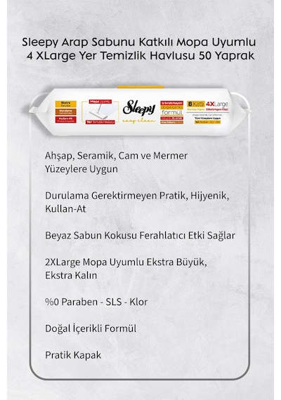 Sleepy Arap Sabun, Lilyum, Beyaz Sabun Ve 4 Xl 50'li Arap Sabun Mop Yüzey Temizlik Havlusu Hediye Rosie Tekli
