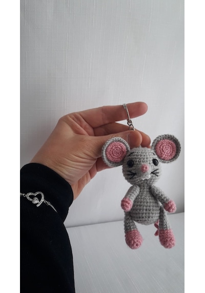 Amigurumi Gri Fare Anahtarlık