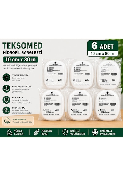 Teksomed 10 Cm 80 M Hidrofil Sargı Bezi 6 Adet