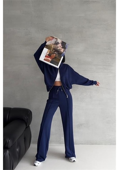 Dip Moda Kadın Oversize Likralı Eşofman Takımı Dpnbg001 Lacivert