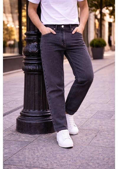 Cedy Denim Dar Paça Erkek Yüksek Bel Kot Pantolon - Salaş Mom Jean C333 Antrasit