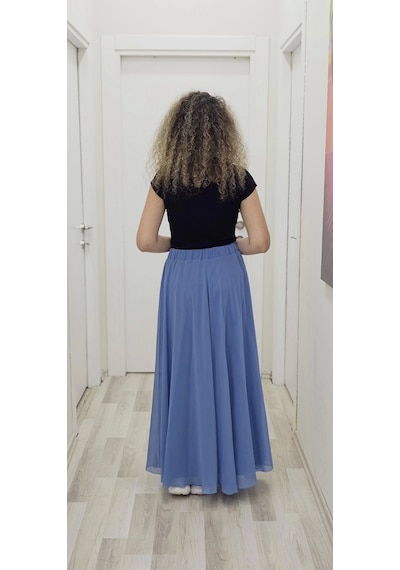 Lodmela Bel Lastikli Kloş Şifon Etek 6003-indigo İndigo