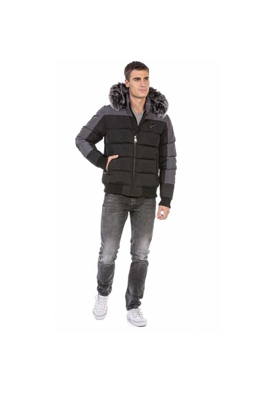 Cipo & Baxx Cm182 Kürklü Çift Renk Şişme Mont Siyah