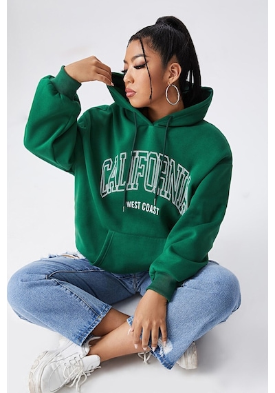 California Baskılı Oversize Sweatshirt Yeşil
