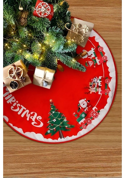 Yılbaşı Süsü Dekoratif Kırmızı Noel Ağacı Etek Şalı 60 Cm Yılbaşı Süsleme Kumaşı