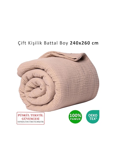 Tr Püskül Battal Boy Çift Kişilik Müslin Yatak Örtüsü Ve Pike, 4-katlı, Lüks Diğer