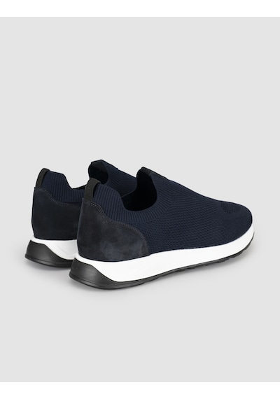Cabani Erkek Lacivert Triko Hakiki Deri Yazlık Slip-on Ayakkabı