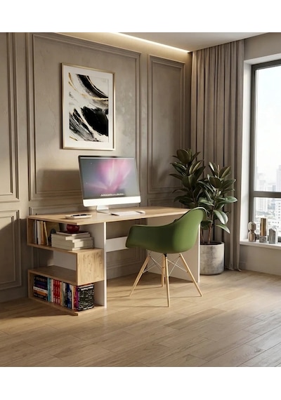 Modern Raflı Çalışma Masası Kitaplıklı Bilgisayar Masası Çok Amaçlı Ofis Ve Ders Çalışma Masası Meşe/beyaz Atlantik Çam - Beyaz Modern Raflı Çalışma Masası Kitaplıklı Bilgisayar Masası Çok Amaçlı Ofis Ve Ders Çalışma Masası Meşe/beyaz Atlantik Çam - Beyaz