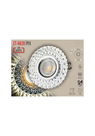 Ct- 6639 İpek Cam Spot Ampülsüz Led Efekli 5 Adet Beyaz