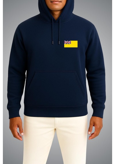 Bahriyeli Collection Kapüşonlu Niue Bayrağı Cep Baskılı Unisex Sweatshirt Lacivert
