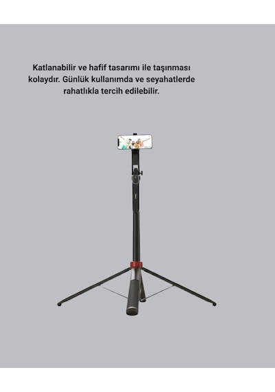 Kablosuz Çift Yaka Mikrofonu Tripodlu Selfie Çubuğu İçerik Üretici Seti