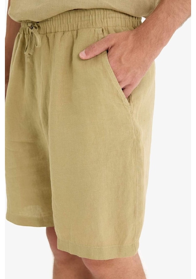 Defacto %100 Keten Relax Fit Bermuda Şort F4599ax25hskh497 Haki