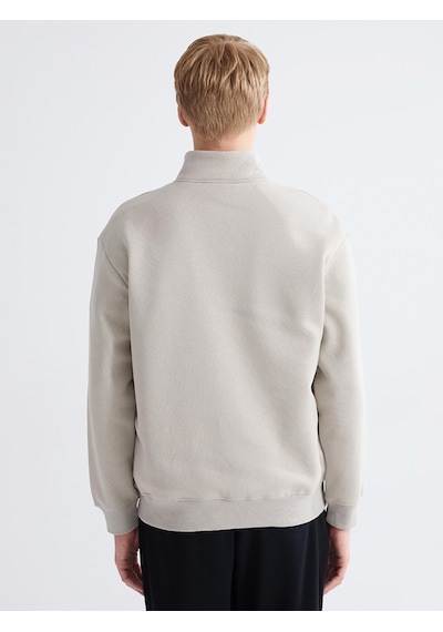 Lcw Vision Bej Dik Yaka Baskılı Erkek Kalın Sweatshirt