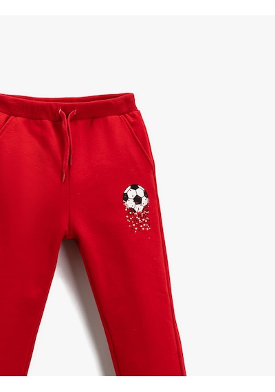Koton Futbol Topu Baskılı Jogger Eşofman Altı Beli Bağcıklı Cepli Kırmızı 2skb40115tk
