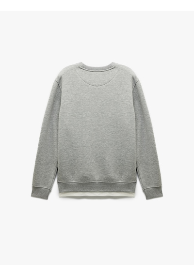 Koton Uzun Kollu Şardonlu Kumaş Detaylı Bisiklet Yaka Sweatshirt Gri 6wam70070mk