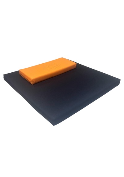 60x60 Meditasyon Minderi Seti İkili Yoga Meditasyon Minderi Lotus Çiçeği Baskılı Meditasyon Minderi Siyah - Turuncu