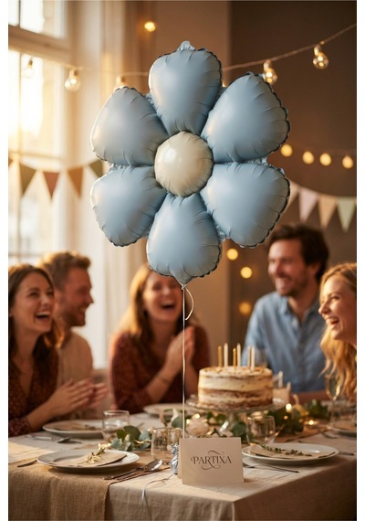 Mat Mavi Papatya Retro Folyo Balon Doğum Günü Baby Shower Bahar Temalı Konsept Parti Süsleme Vintage Dekorasyon Balonu Çok Renkli