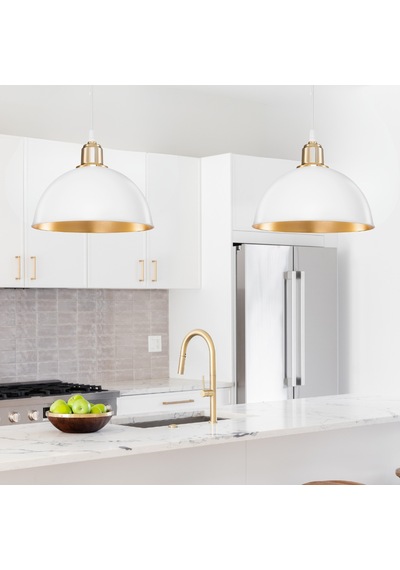 Haus Yarım Küre Beyaz İçi Gold Abs Altın Kuka Süslü Sarkıt Mutfak Salon Avize Kafe Kuaför Aydınlatma Beyaz