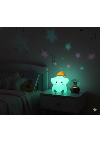 2 Li Sevgiliye Romantik Hediye Seti Slikon Yıldız Renkli Led Gece Lambası Ve 9cm Love Kar Küresi Set Set