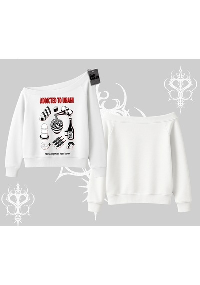 Startmore Kayık Yaka Sweatshirt Japon Mutfağı Umami Temalı Baskılı Beyaz